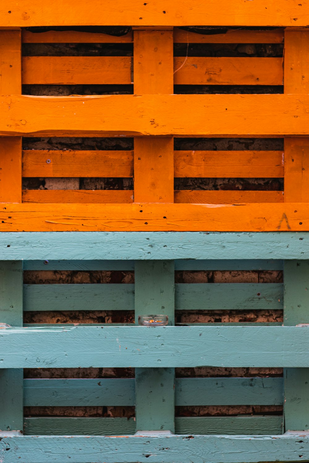 orange and blue wooden furniture