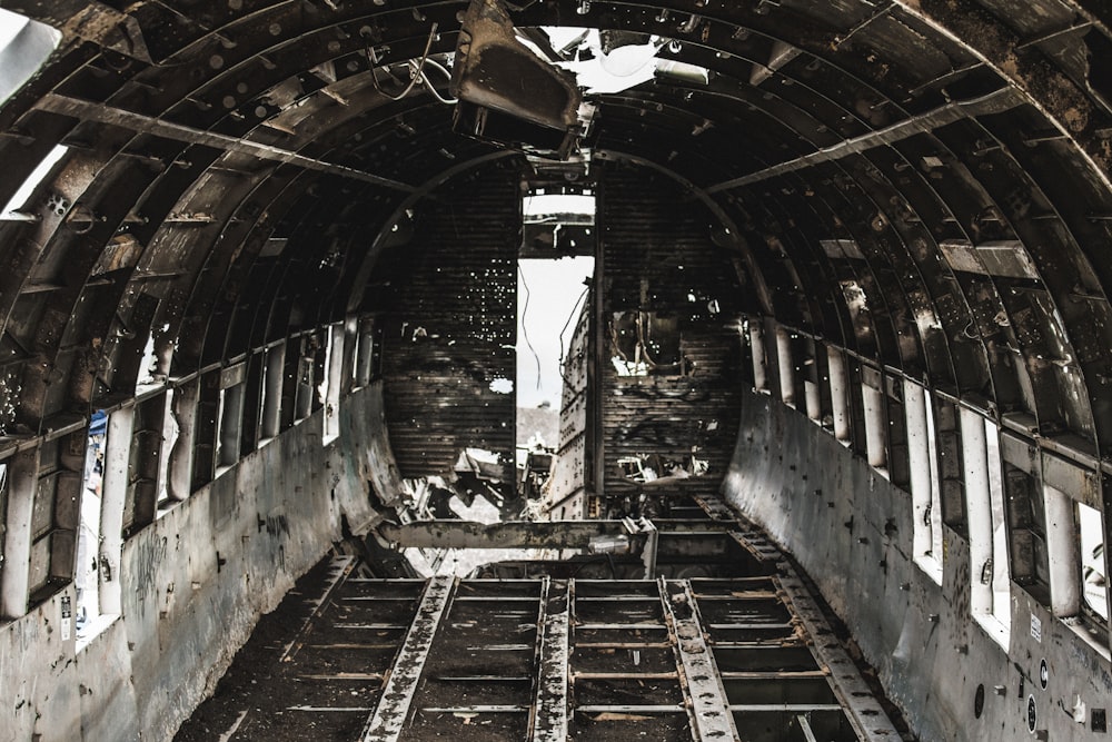 grayscale photography of building interior