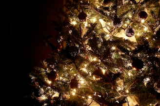 A beautifully decorated Christmas tree with twinkling lights.
