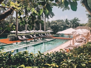white and blue swimming pool