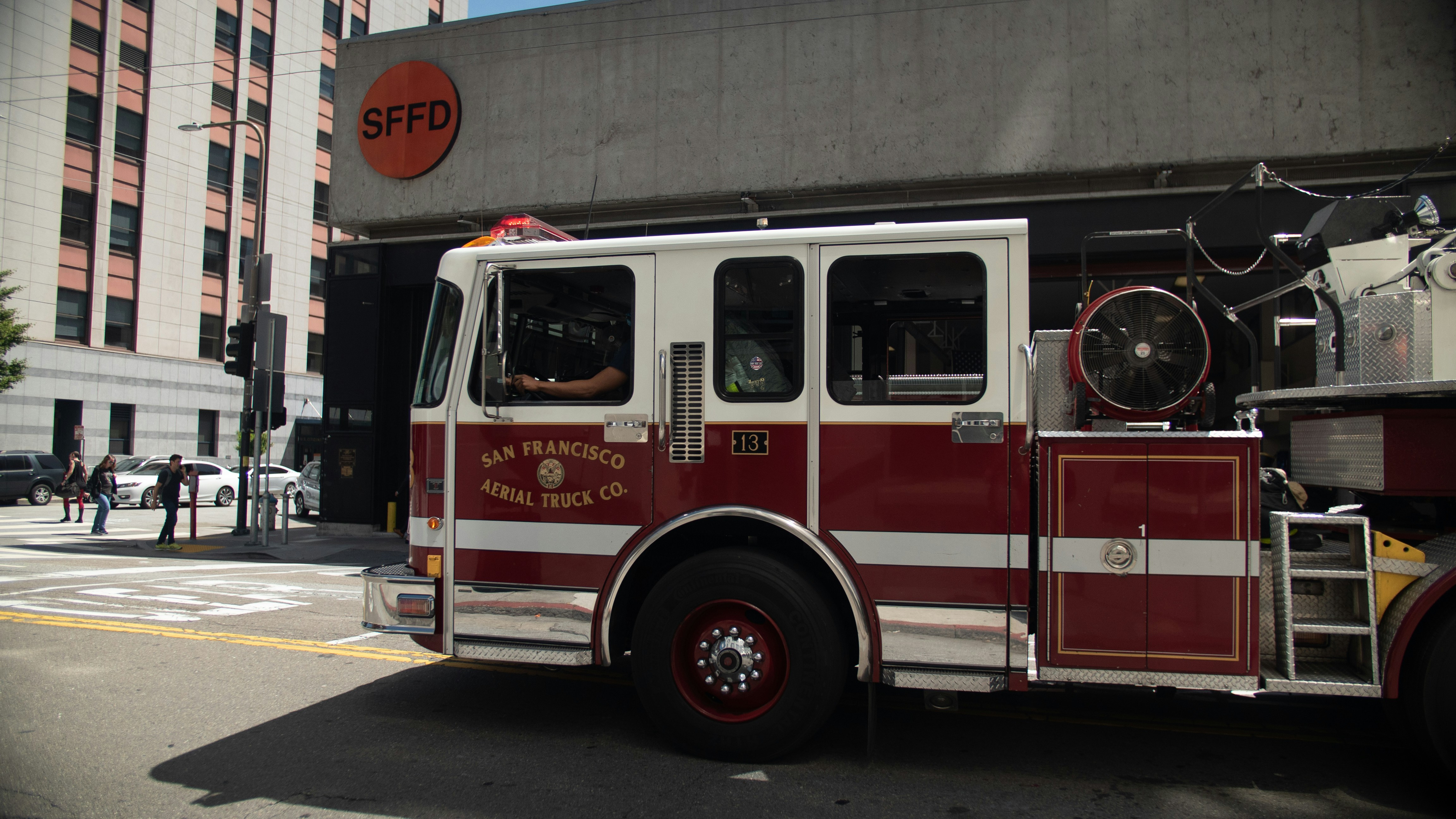 red and white fire truck