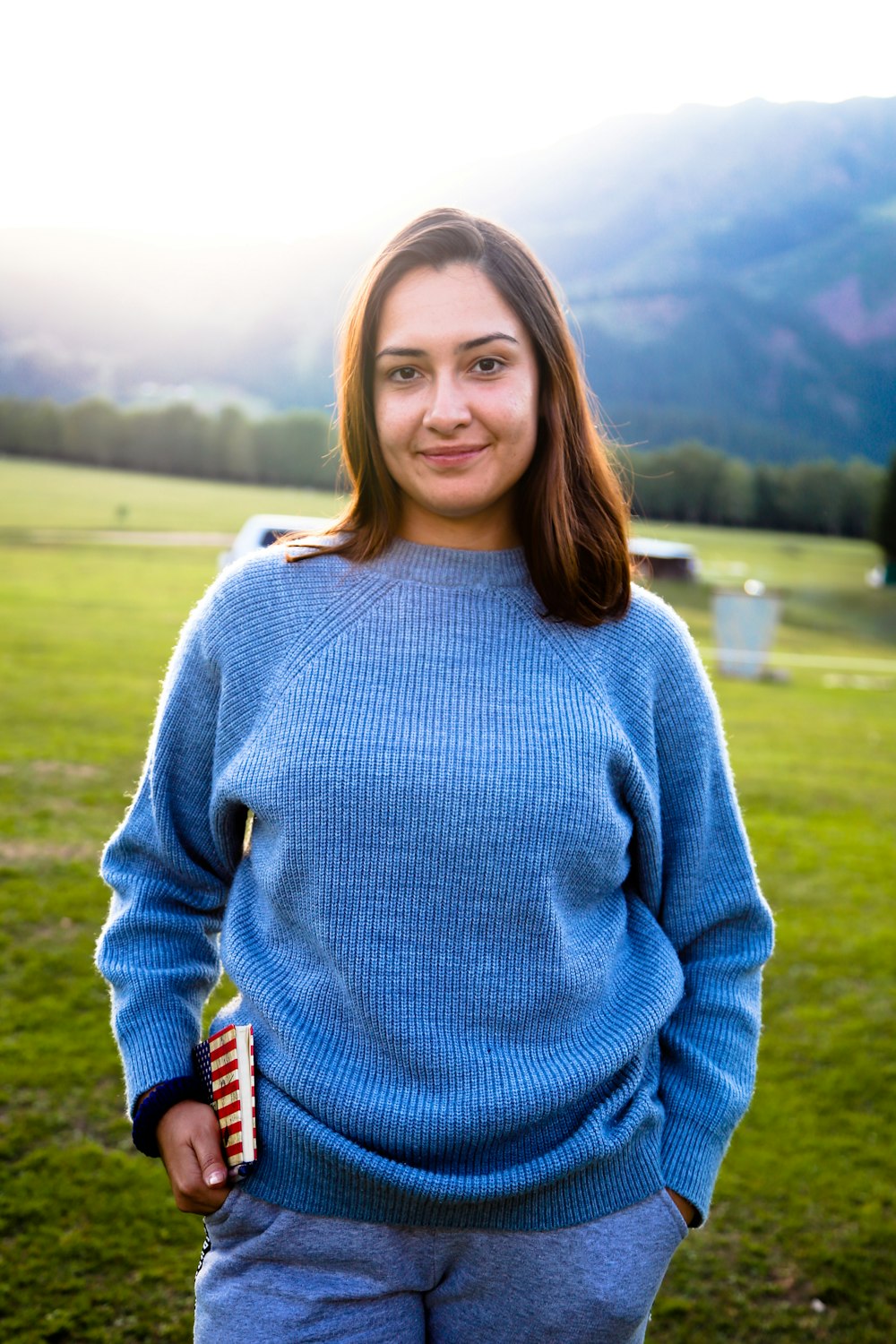 Sudadera de cuello redondo azul para mujer