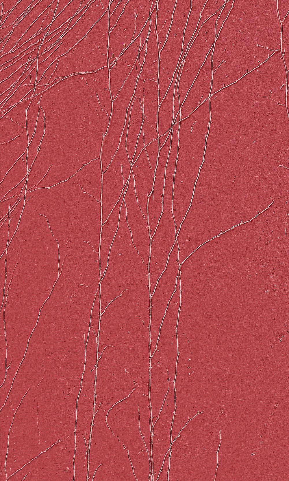 a close up of a red wall with vines on it