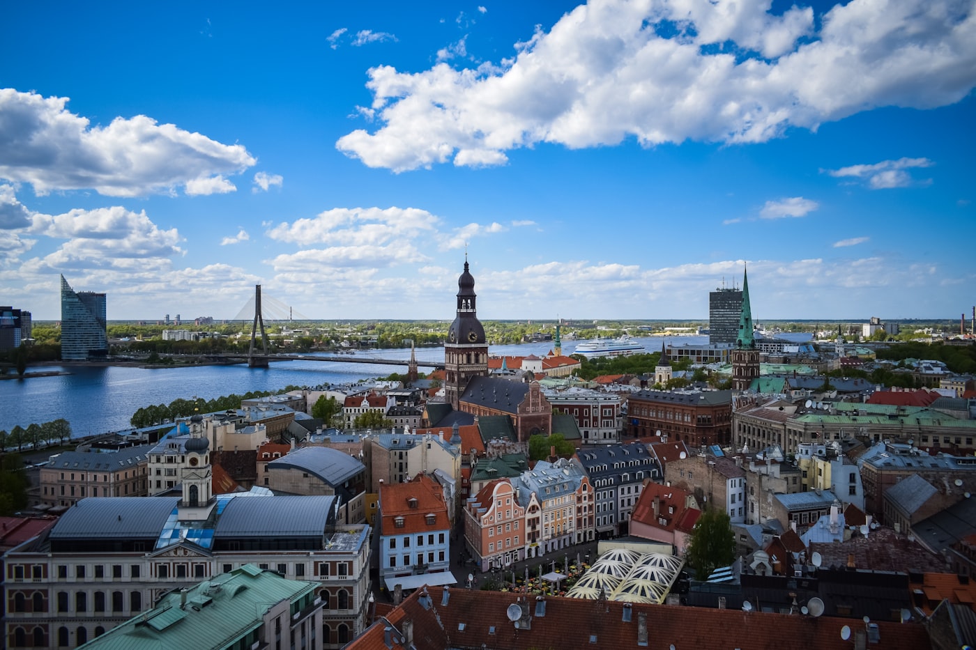 Historic architecture and modern life in Riga, Latvia