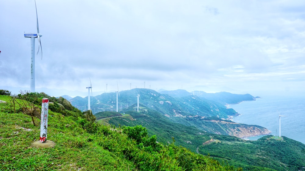 wind turbines on hill