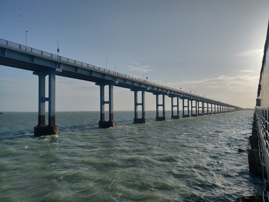 grey concrete bridge in Pamban Bridge India