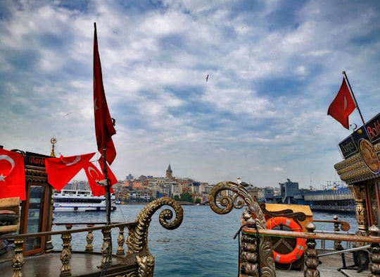two brown-and-multicolored boats in Bosphorus Turkey