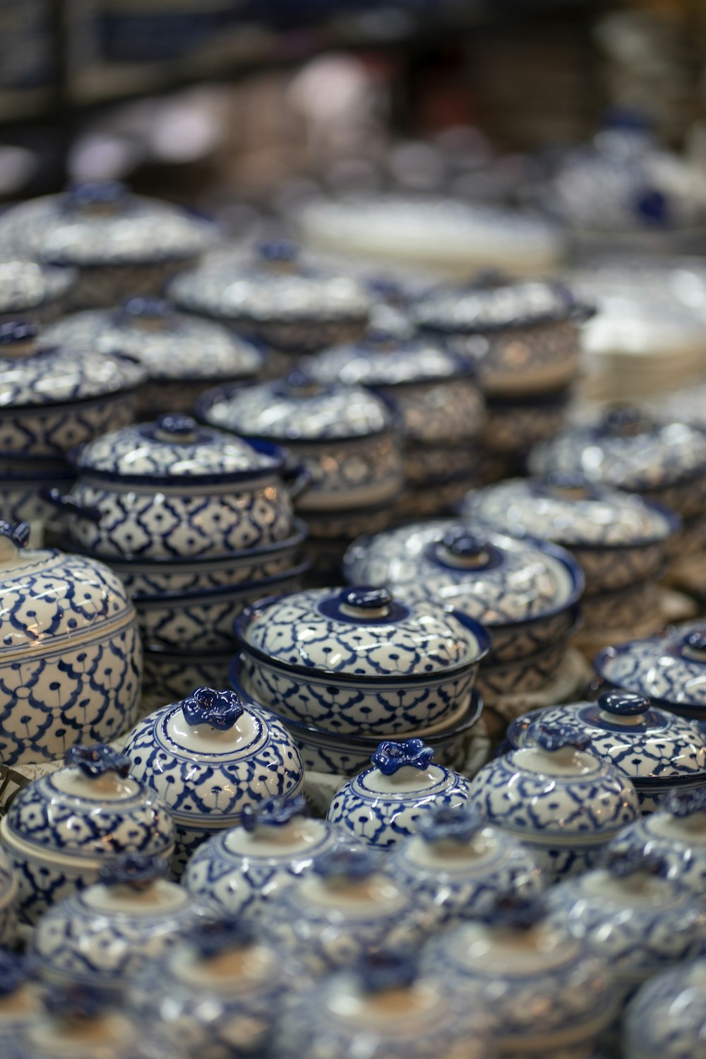 white-and-blue ceramic container lot