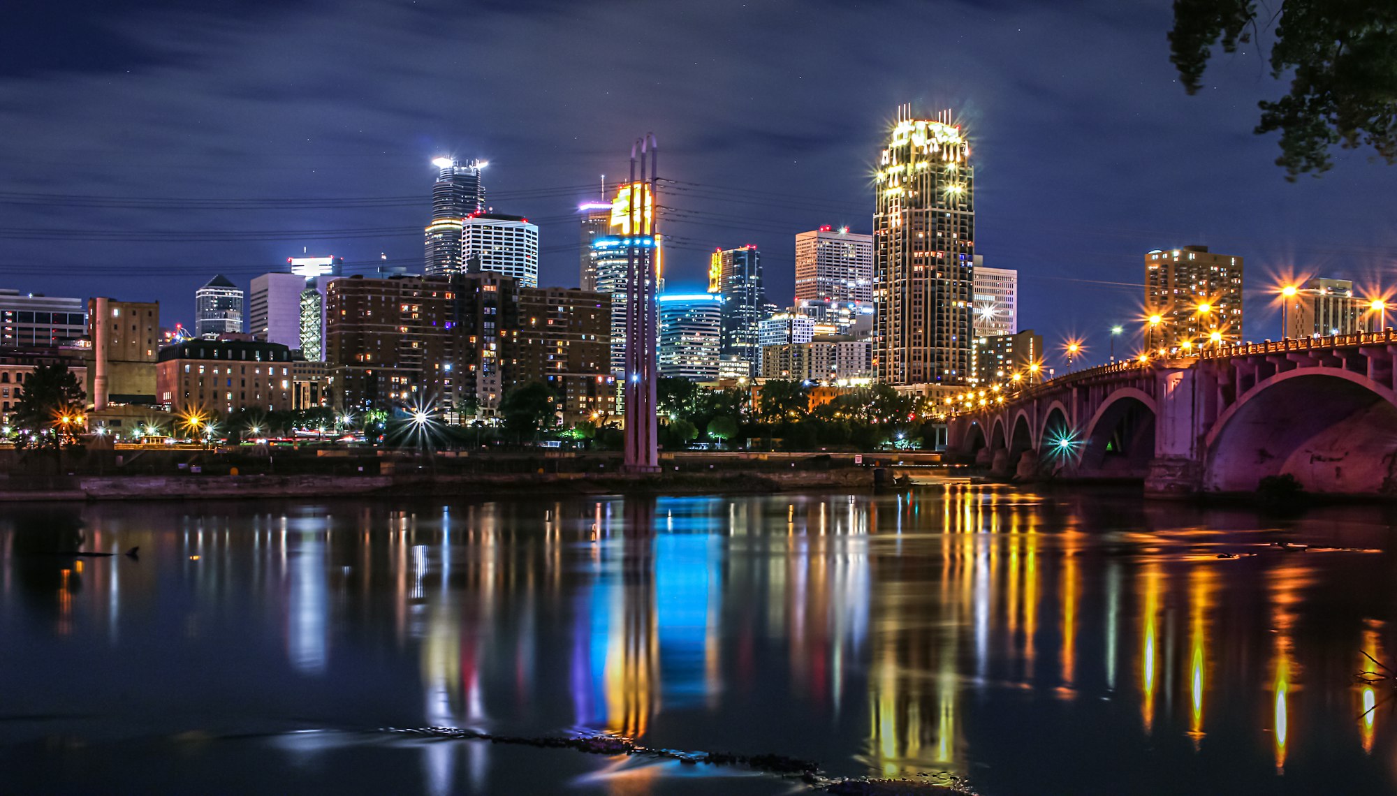 Downtown Minneapolis and the Mississippi River Long Exposure