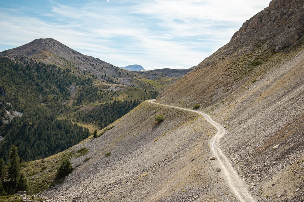 a dirt road winding through a mountain range