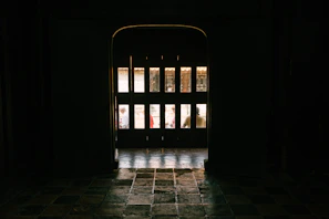 Daylight view of different door styles arranged for client consultation