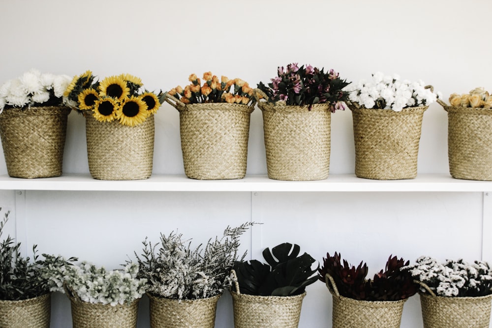 flowers on baskets