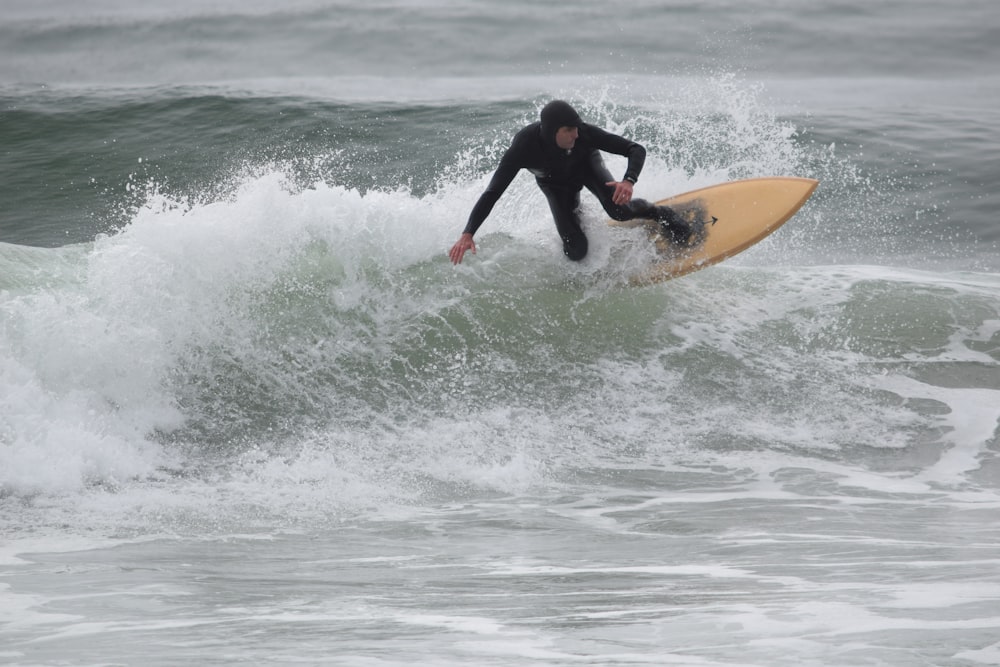 man riding on surfboard