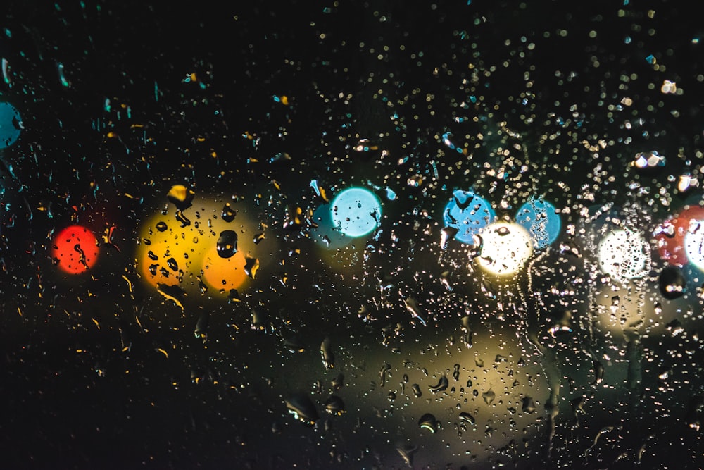 wet glass wall behind bokeh background