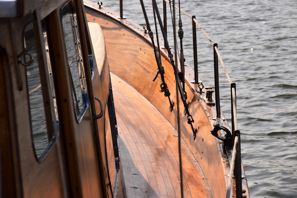 brown wooden motorboat