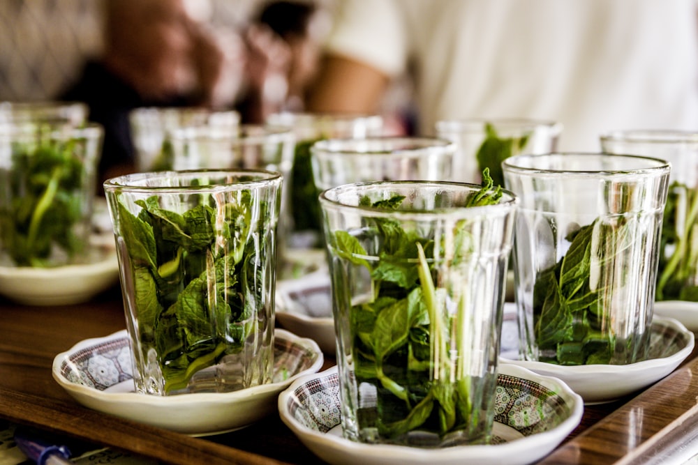 mint in clear glass drinking glasses