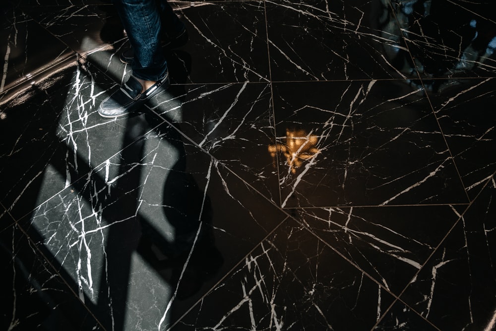 black and gray granite floor