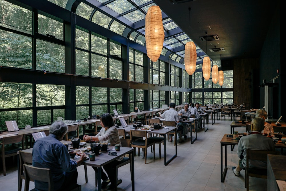 people sitting on tables