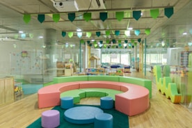 Bright and welcoming therapy office with toys and books