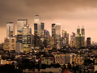 city with high-rise buildings during night time