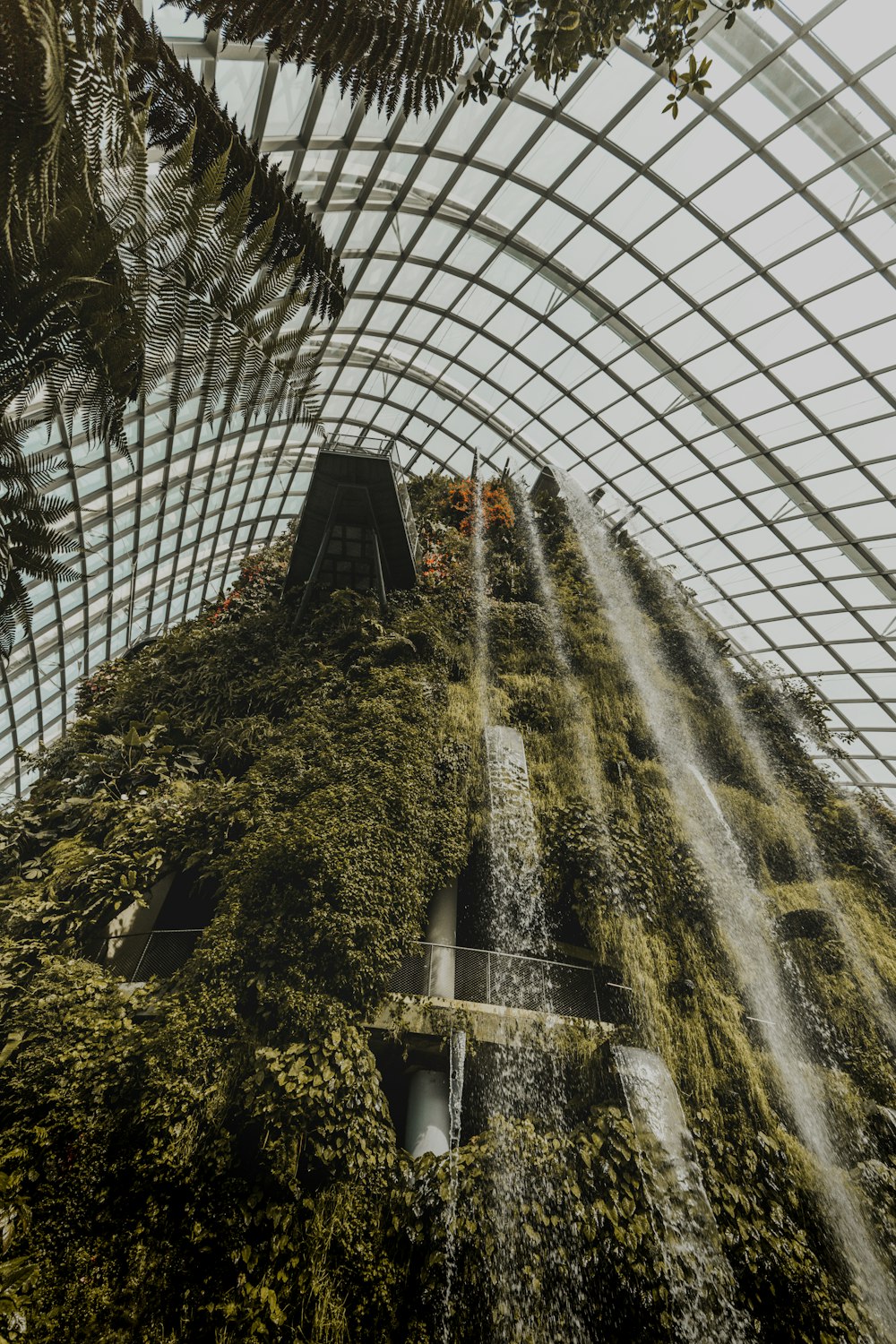 time-lapse photography of flowing manmade waterfall