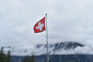 Switzerland flag during cloudy day