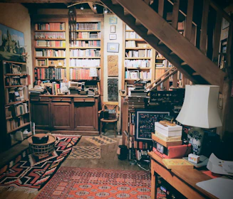 brown wooden bookshelf
