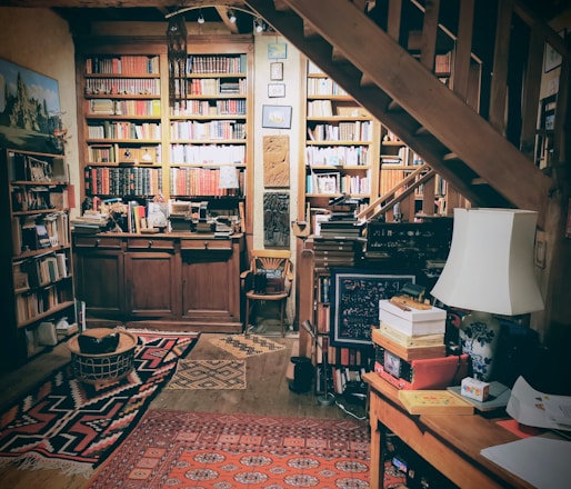 brown wooden bookshelf