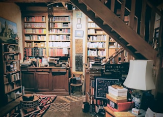 brown wooden bookshelf