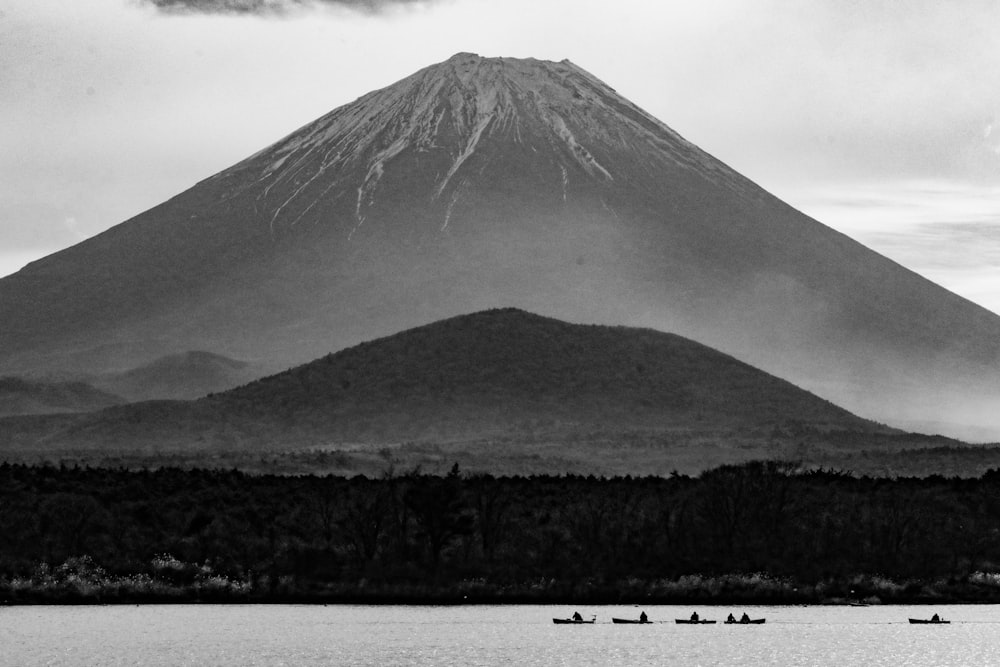 grayscale photo of mountain