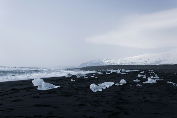 Icebergs on the black sand at Diamond Beach, an hour west — Höfn, Iceland
