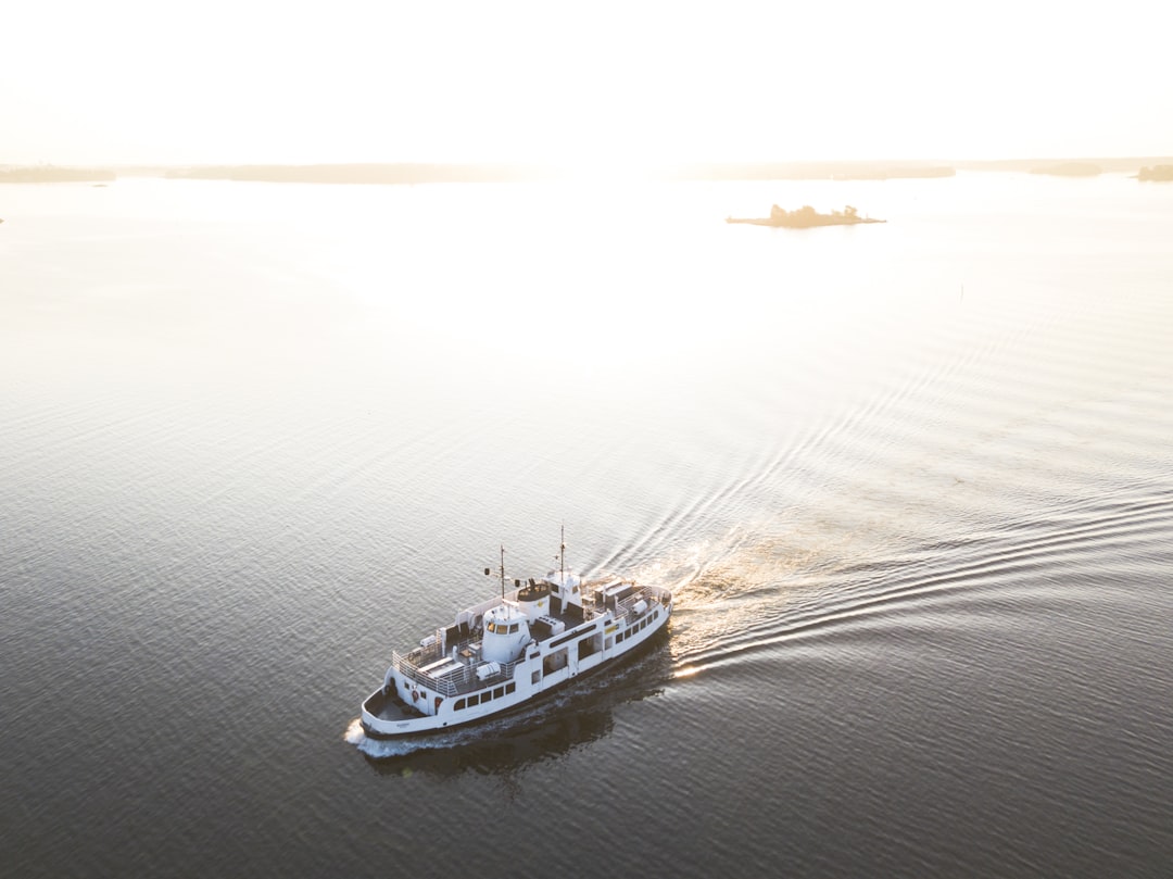 white cruise ship on calm body of water,