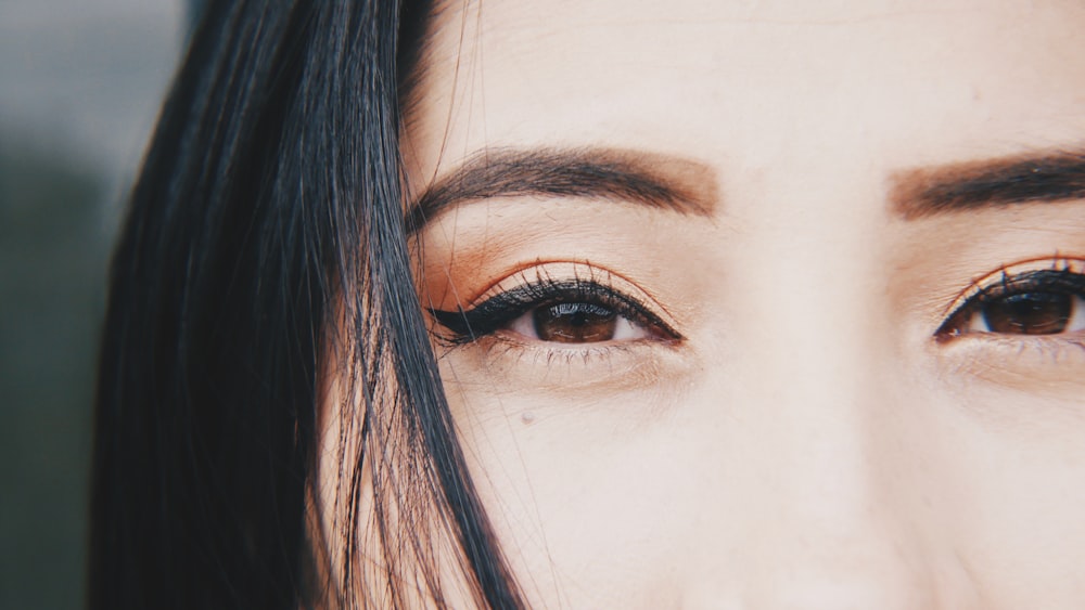 close view of woman's eyes with eyeliner