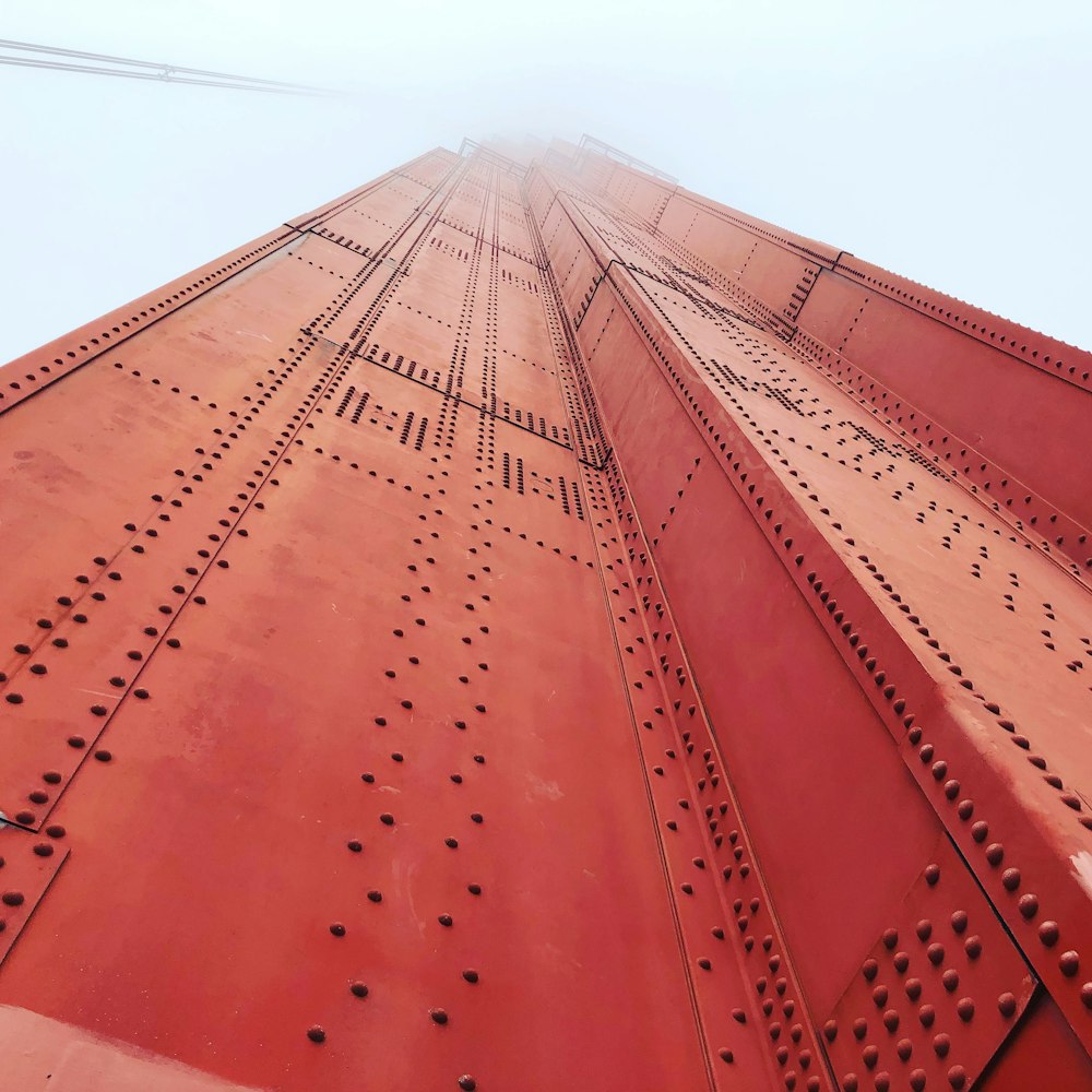 low angle view of red bridge suspender