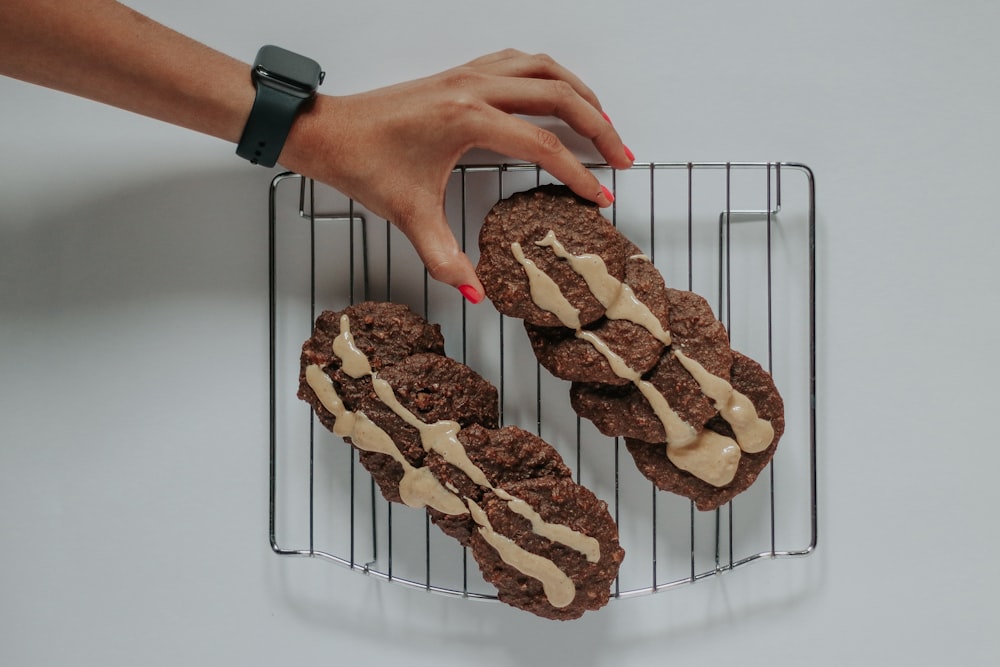 chocolate cookies on wire tray