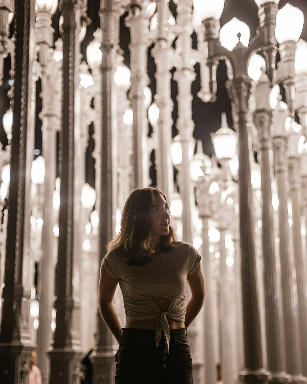 photo-shoot of woman in front light posts