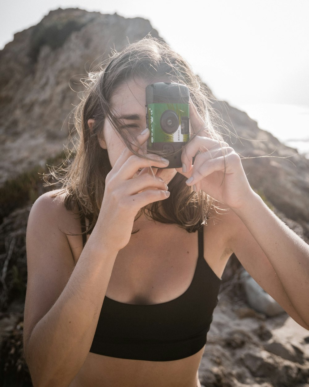 woman takes photo