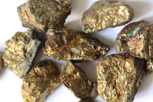 Golden pyrite cubes sparkling with natural metallic shine.