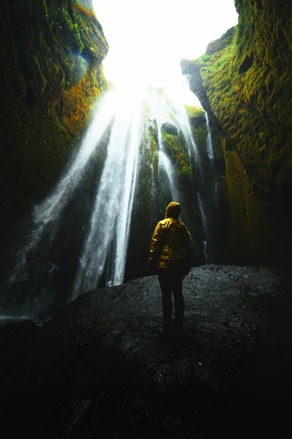 person standing on rock