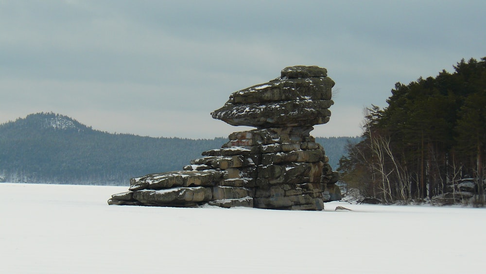 stacked stones near green trees