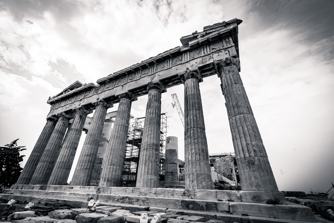 grayscale photography of of Parthenon Temple in Athens, Greece