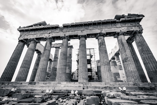 grayscale photography of concrete building