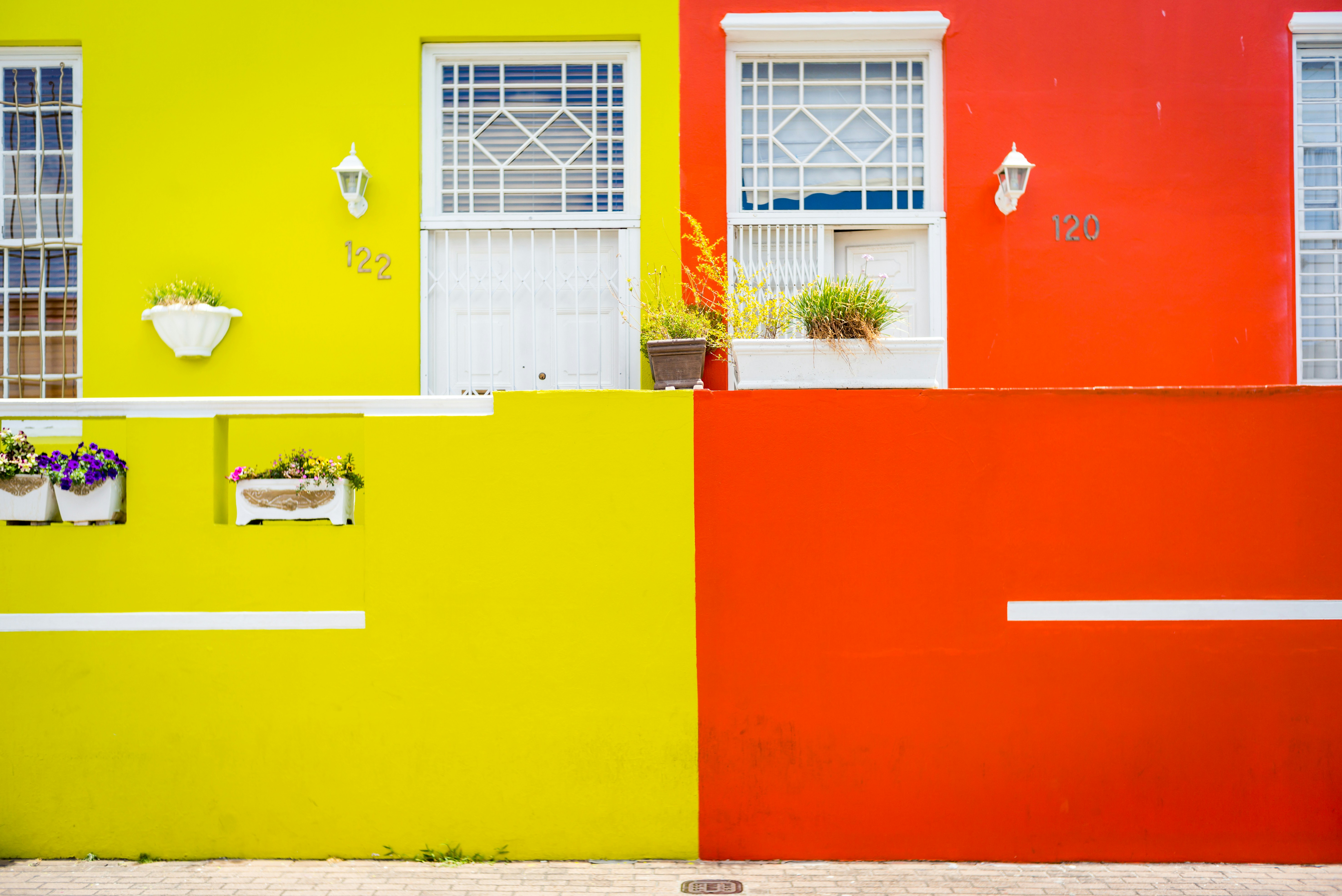 yellow and red concrete houses