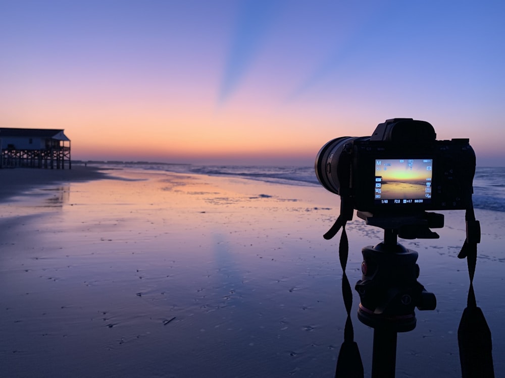 camera facing seashore