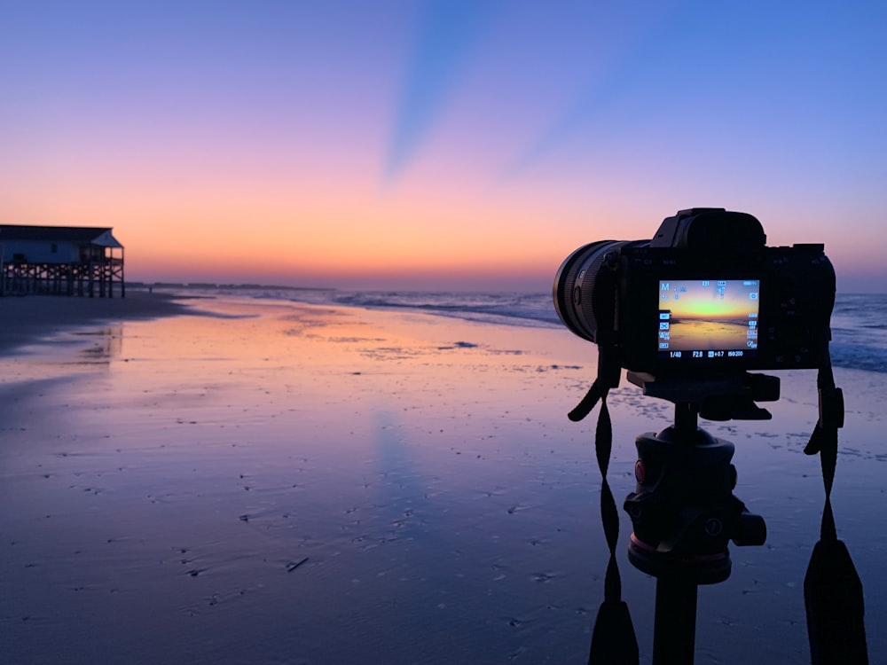 camera facing seashore