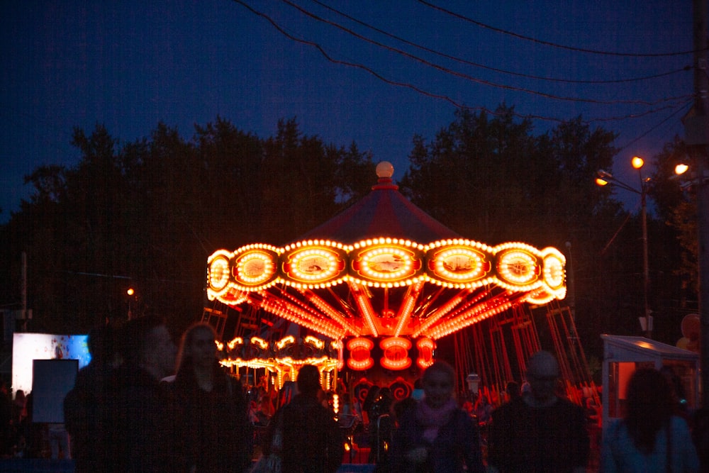 people walking near carousel during nighttime