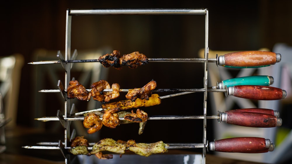 shallow focus photo of meats on rack