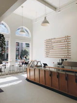 modern coffee shop interior with curved counter