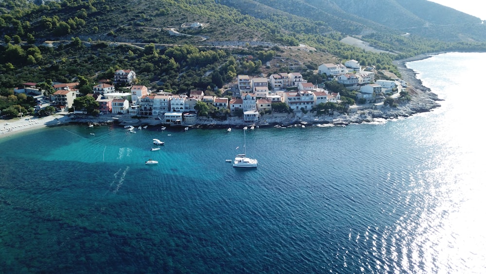 aerial photography of ocean near houses