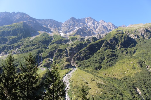 A breathtaking view of Mt. Giluwe's alpine grasslands under a clear blue sky.